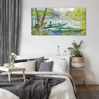 Glasbild Eine friedliche Landschaft am Wasser