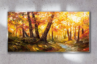Glasbild Goldener Wald im Sonnenlicht