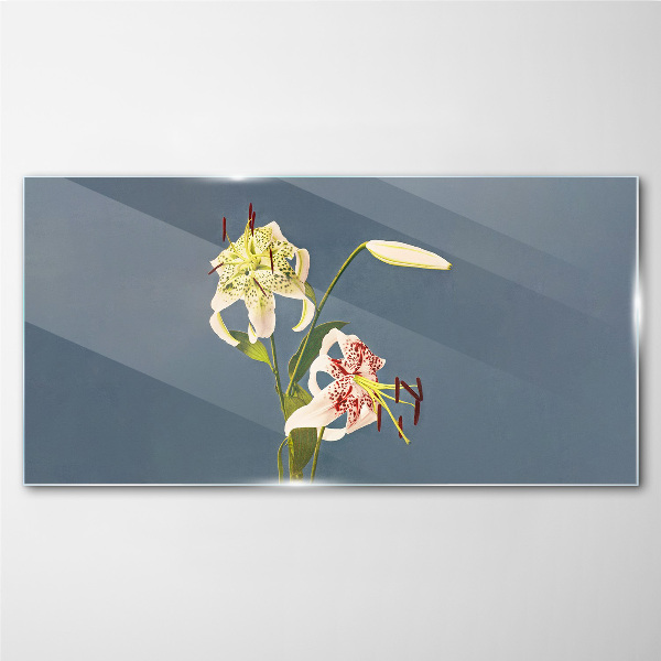 Glasbild Blumen auf blauem Hintergrund
