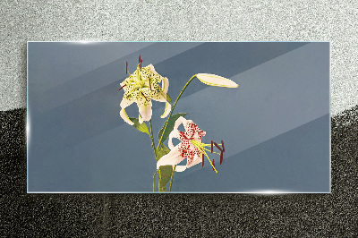 Glasbild Blumen auf blauem Hintergrund
