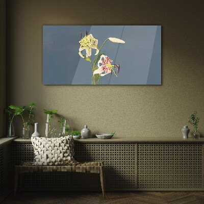 Glasbild Blumen auf blauem Hintergrund