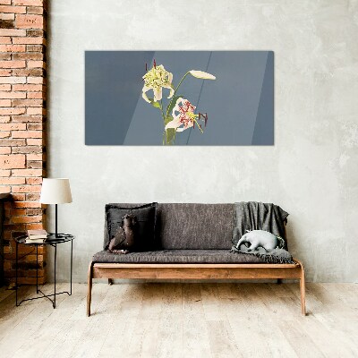 Glasbild Blumen auf blauem Hintergrund
