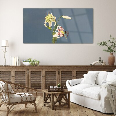 Glasbild Blumen auf blauem Hintergrund