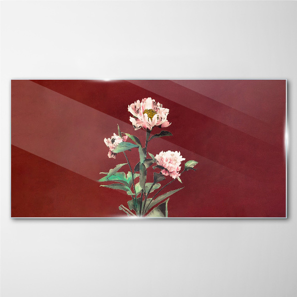 Glas bild Blumen auf rotem Hintergrund
