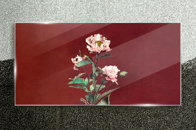 Glas bild Blumen auf rotem Hintergrund