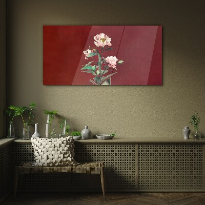 Glas bild Blumen auf rotem Hintergrund