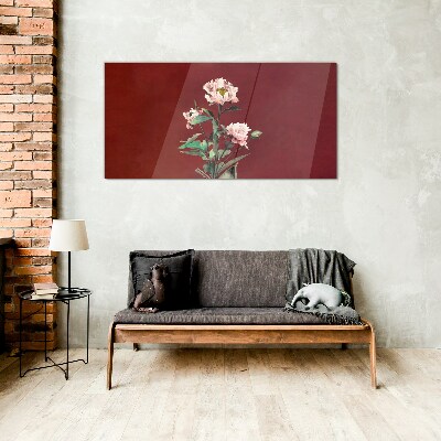 Glas bild Blumen auf rotem Hintergrund