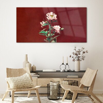 Glas bild Blumen auf rotem Hintergrund
