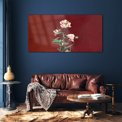 Glas bild Blumen auf rotem Hintergrund