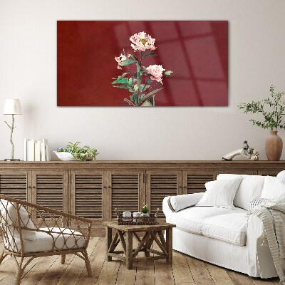 Glas bild Blumen auf rotem Hintergrund