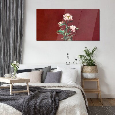 Glas bild Blumen auf rotem Hintergrund