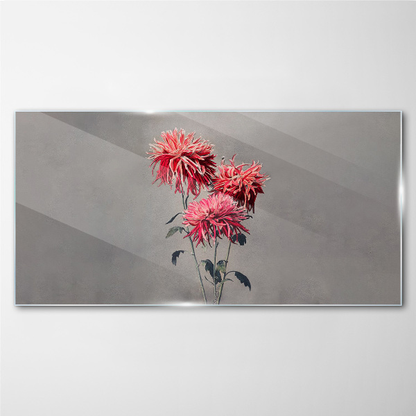 Glasbild Rosa Blüten auf grauem Hintergrund
