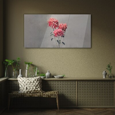 Glasbild Rosa Blüten auf grauem Hintergrund