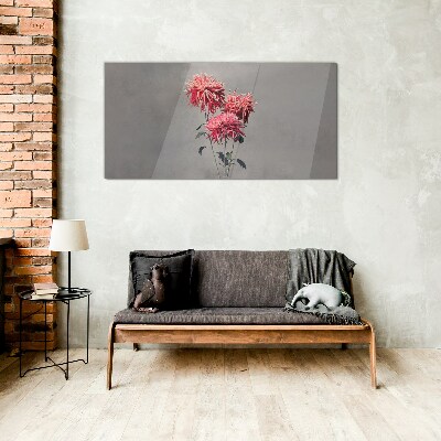 Glasbild Rosa Blüten auf grauem Hintergrund