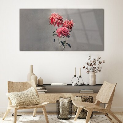 Glasbild Rosa Blüten auf grauem Hintergrund