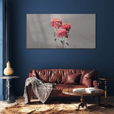 Glasbild Rosa Blüten auf grauem Hintergrund