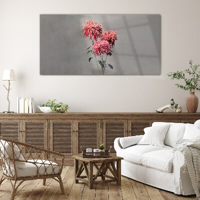Glasbild Rosa Blüten auf grauem Hintergrund