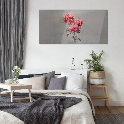 Glasbild Rosa Blüten auf grauem Hintergrund