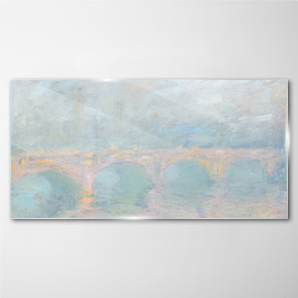 Bild aus glas Brücke im Morgennebel
