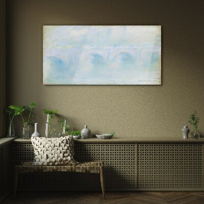 Glasbild Brücke im Nebel