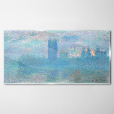 Glasbild Nebliges London am Morgen