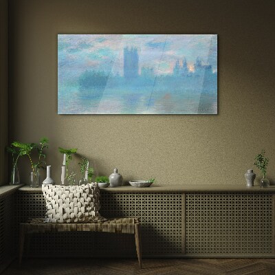 Glasbild Nebliges London am Morgen