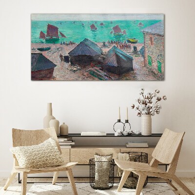 Bild auf glas drucken Küstenlandschaft mit Booten