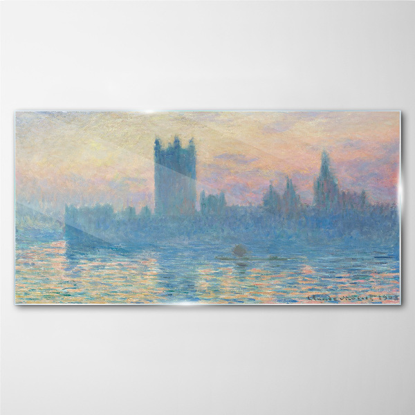 Glasbild Monet Sonnenuntergangshäuser