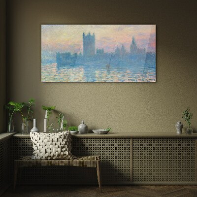 Glasbild Monet Sonnenuntergangshäuser