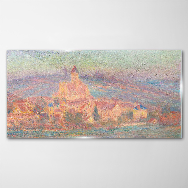 Glasbild Neblige Landschaft mit einer Burg