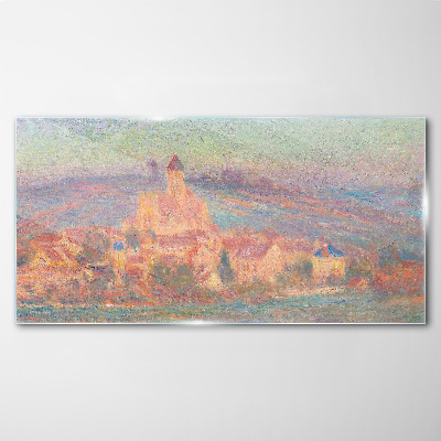 Glasbild Neblige Landschaft mit einer Burg