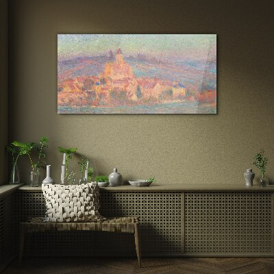 Glasbild Neblige Landschaft mit einer Burg