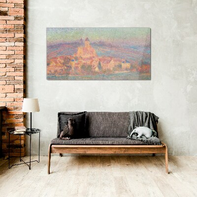 Glasbild Neblige Landschaft mit einer Burg