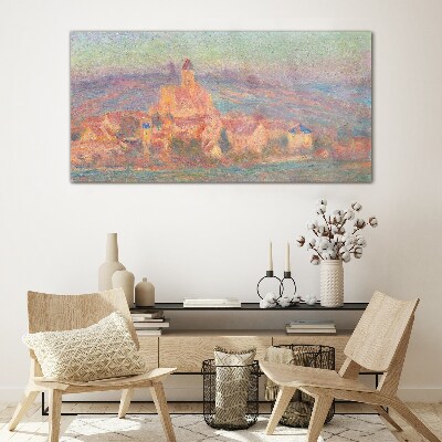 Glasbild Neblige Landschaft mit einer Burg