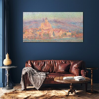 Glasbild Neblige Landschaft mit einer Burg