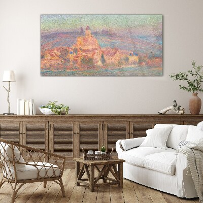 Glasbild Neblige Landschaft mit einer Burg