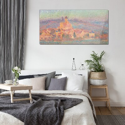 Glasbild Neblige Landschaft mit einer Burg