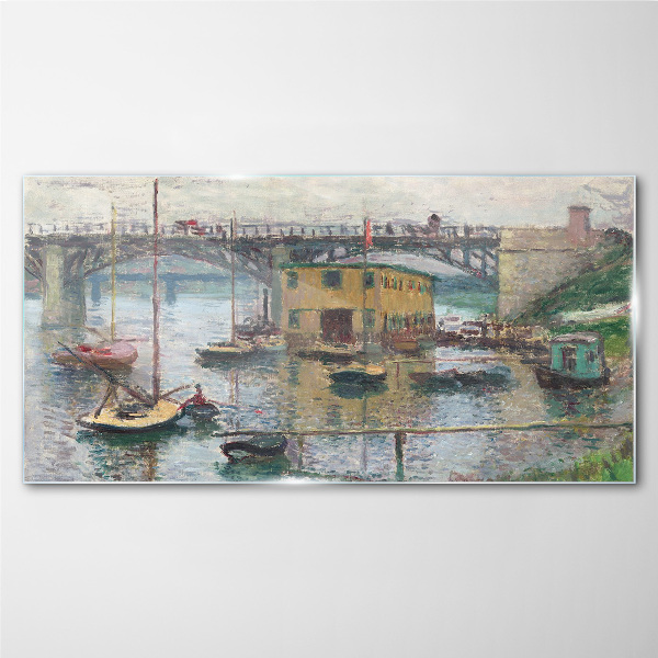 Glasbild Ein friedlicher Hafen in Pastellfarben