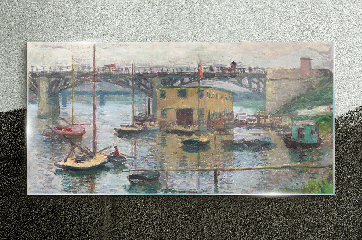 Glasbild Ein friedlicher Hafen in Pastellfarben