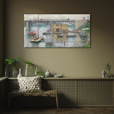 Glasbild Ein friedlicher Hafen in Pastellfarben