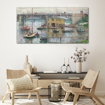 Glasbild Ein friedlicher Hafen in Pastellfarben