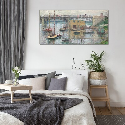 Glasbild Ein friedlicher Hafen in Pastellfarben