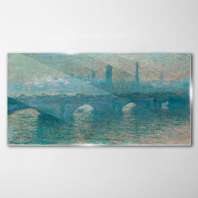 Glasbild Londoner Brücken im Nebel