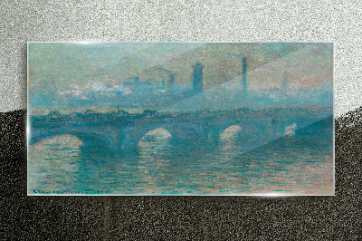 Glasbild Londoner Brücken im Nebel