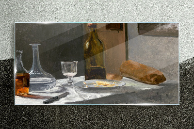 Glasbild Stillleben mit Flaschen und Glas