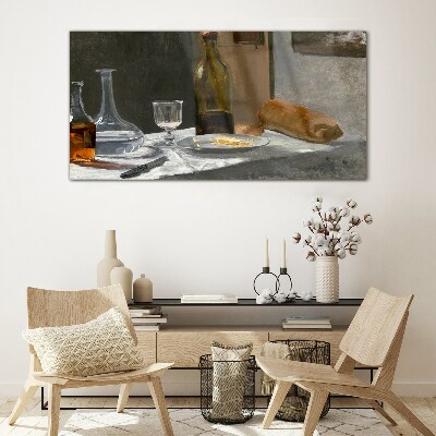 Glasbild Stillleben mit Flaschen und Glas