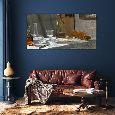 Glasbild Stillleben mit Flaschen und Glas