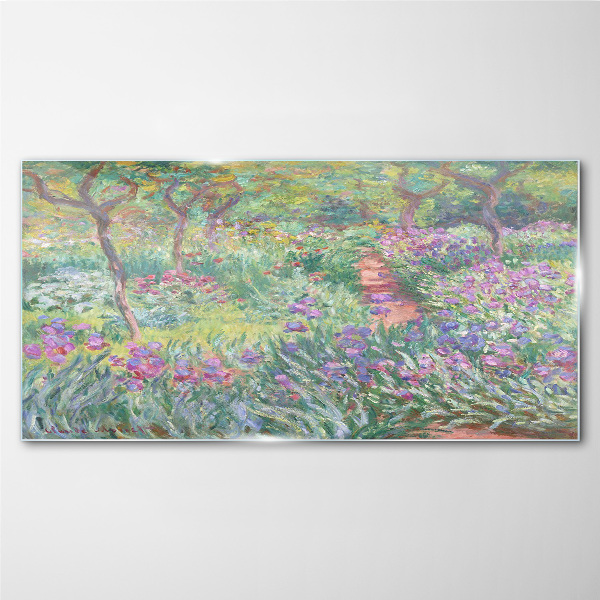 Glasbild Blumengarten in der Frühlingssonne