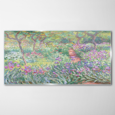 Glasbild Blumengarten in der Frühlingssonne