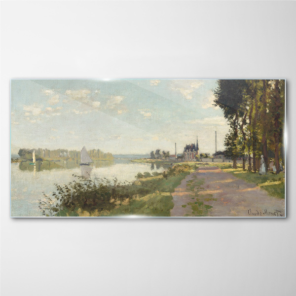 Foto glasbild Eine friedliche Landschaft am Fluss